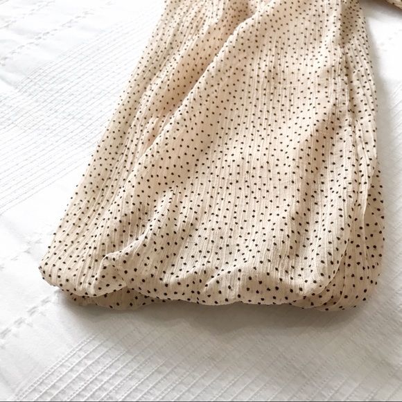 ZARA CREAM BEIGE BLACK POLKA DOT PUFFED SLEEVE BOHEMIAN FLOWY MINI DRESS - S - Picture 9 of 10